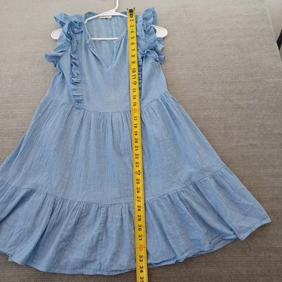 Zadig Voltaire Rousseau Dress Womens XS Blue Sleeveless Ruffles Casual V Neck - Picture 4 of 8